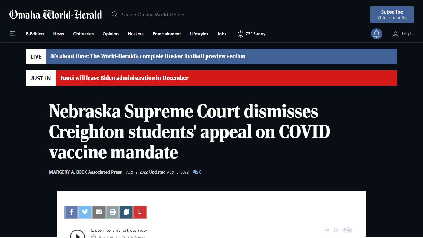 Nebraska Supreme Court dismisses Creighton students' appeal on COVID ...